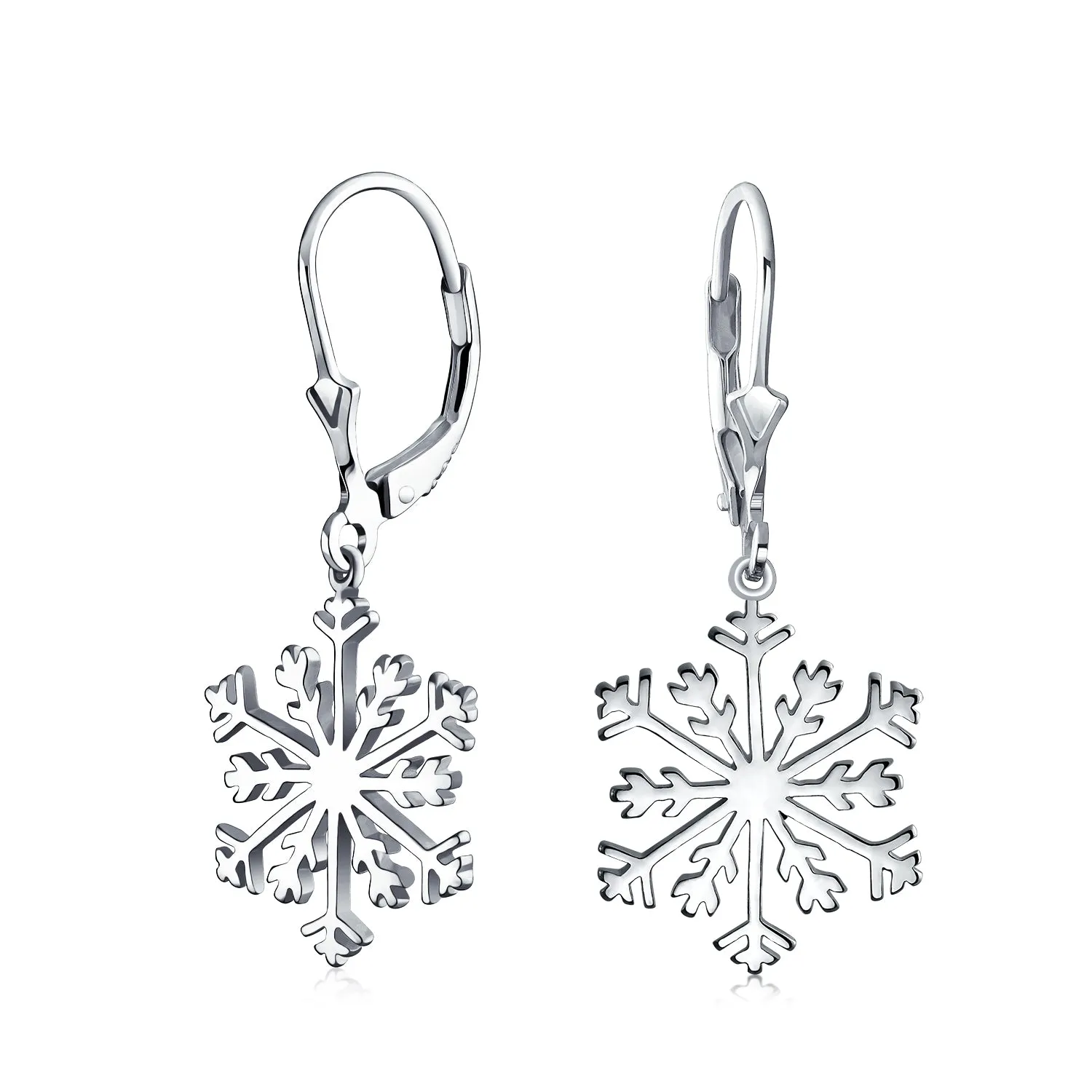 Classic Christmas Snowflake Dangle Earrings in  Sterling Silver Leverback