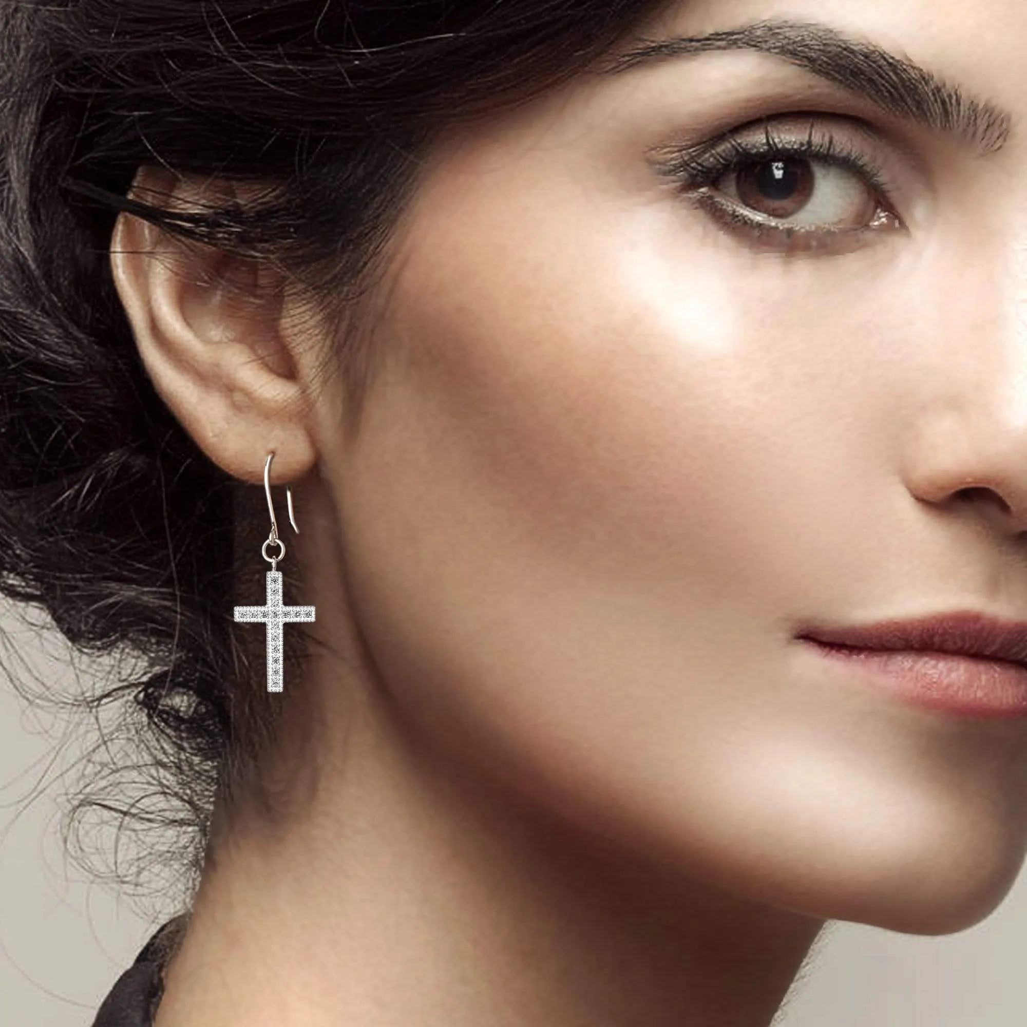 Classic Dangling Cross Earrings Sterling Silver
