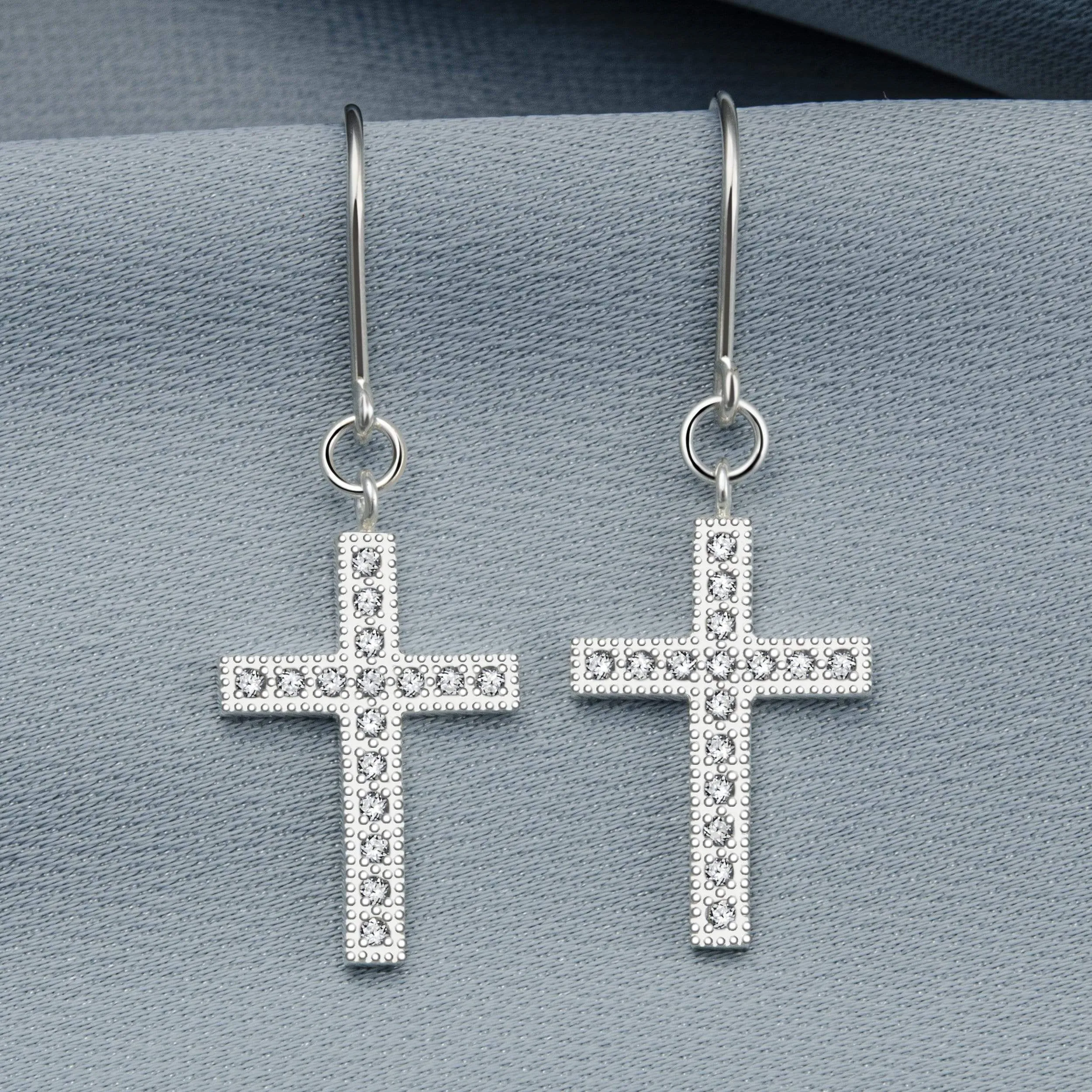 Classic Dangling Cross Earrings Sterling Silver
