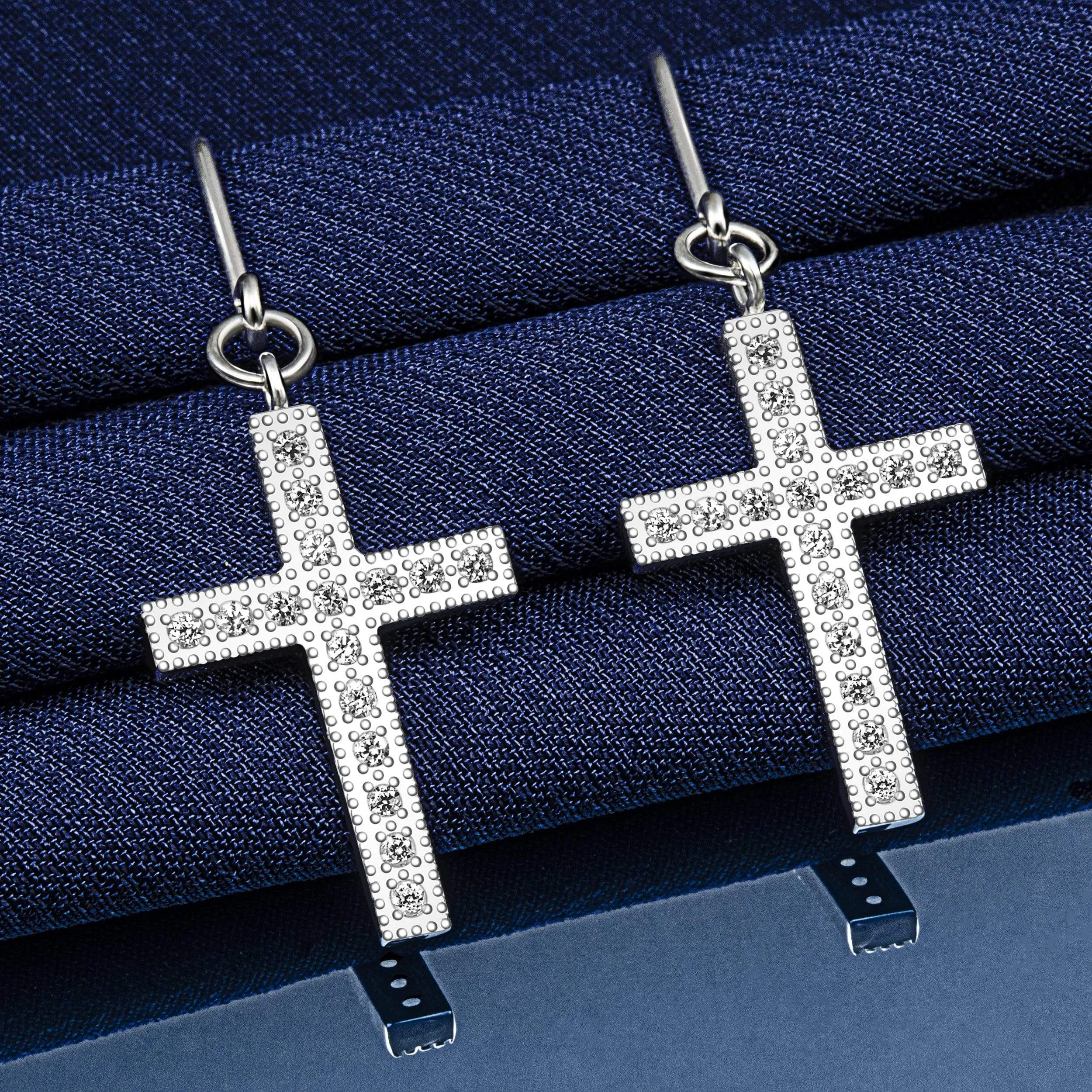 Classic Dangling Cross Earrings Sterling Silver