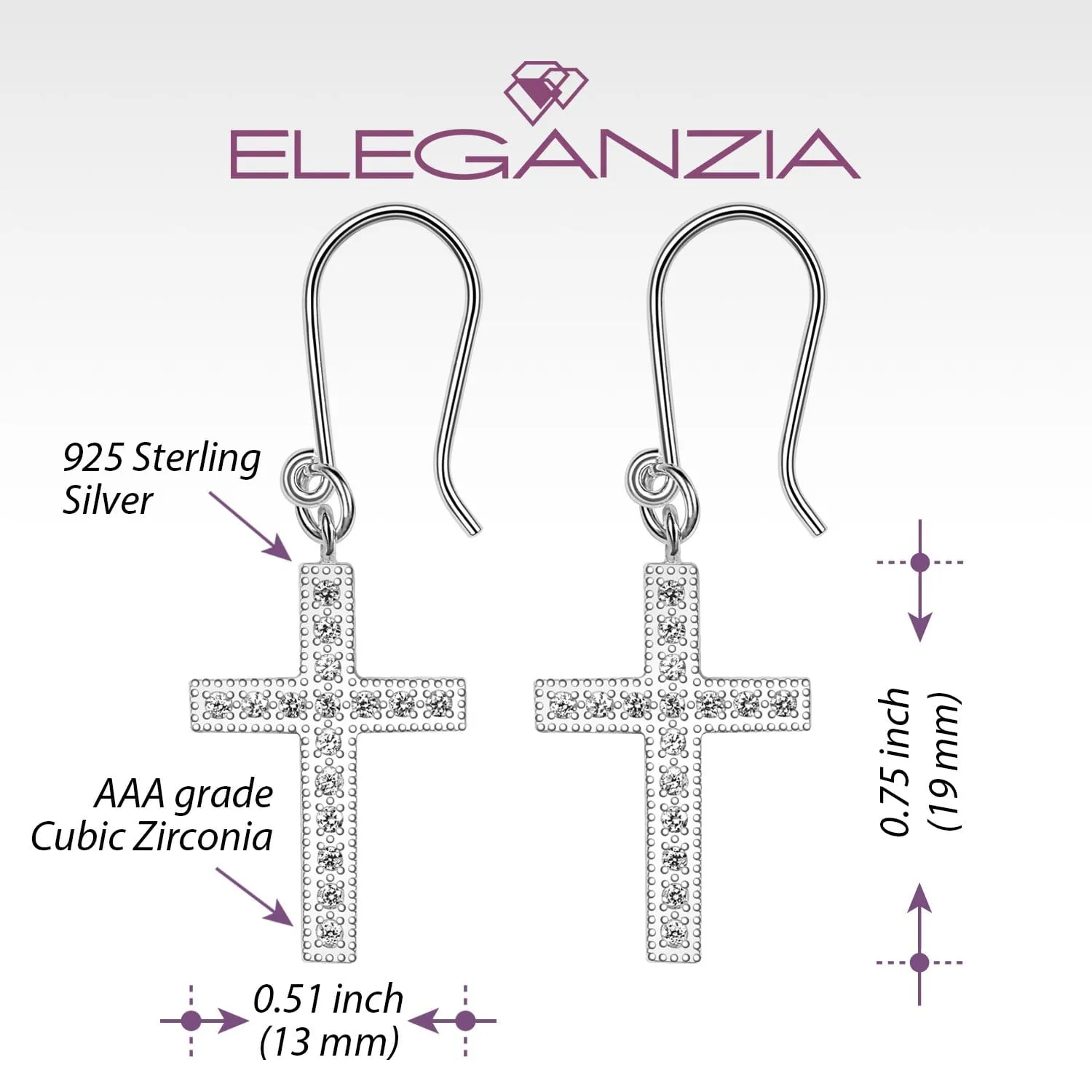 Classic Dangling Cross Earrings Sterling Silver