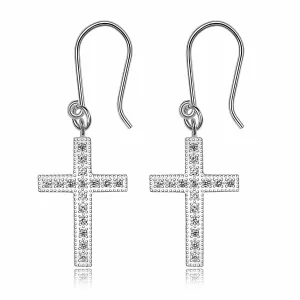 Classic Dangling Cross Earrings Sterling Silver