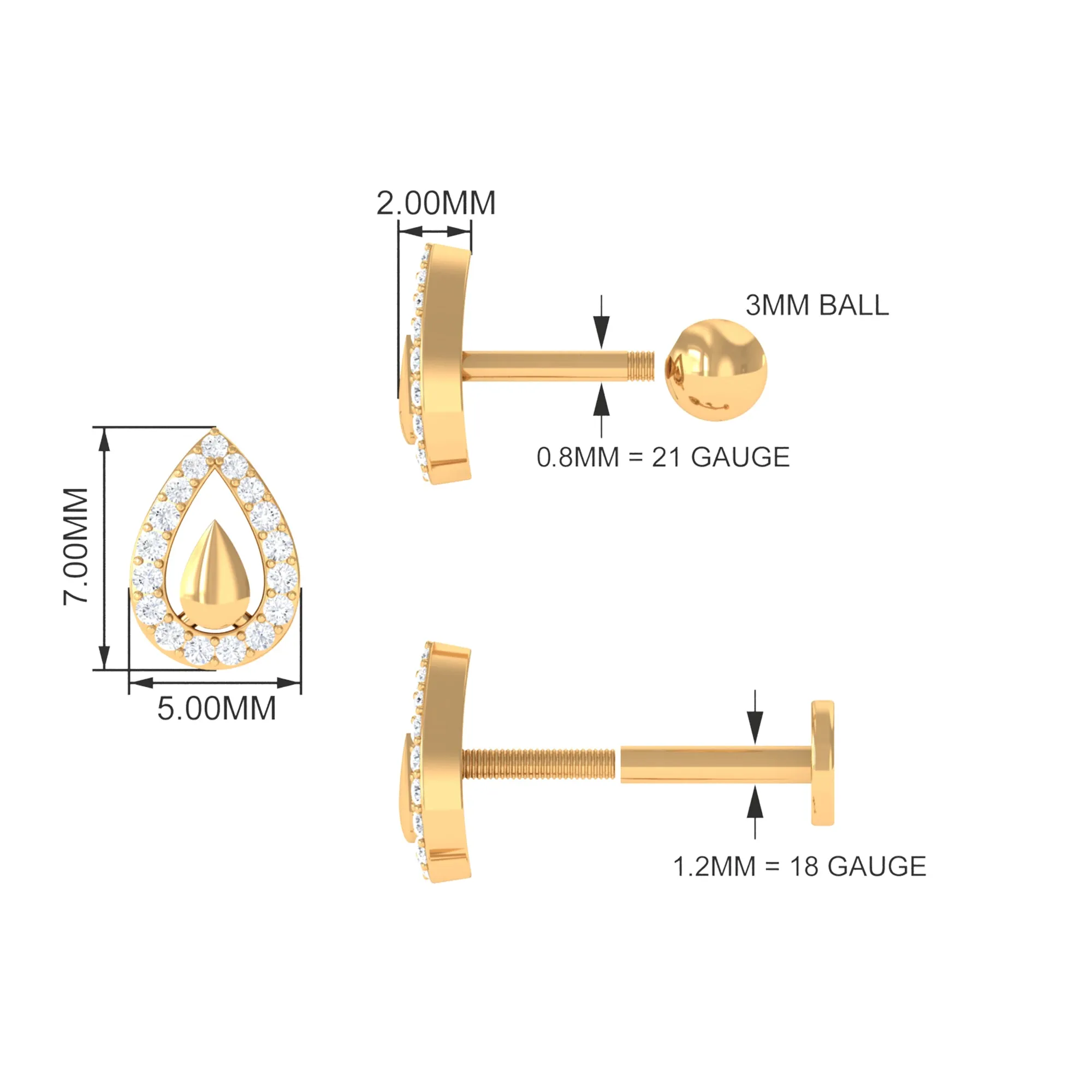 Classic Diamond Teardrop Helix Earring