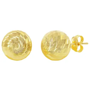 Classic Gold  Women's Earrings - 14K YG Diamond-Cut 10mm Bead Studs | 14A-122