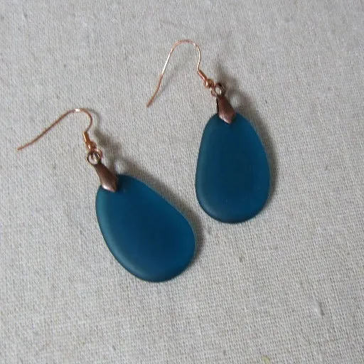 Classic Peacock Sea Glass Drop Earrings