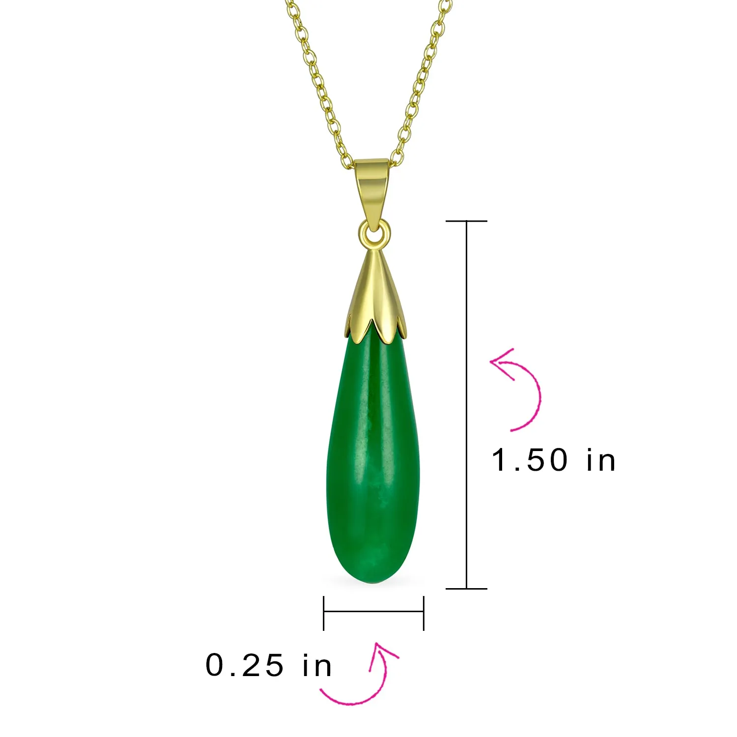Classic Semi-Precious Gemstone Teardrop Pendant Necklace 14K Gold Plated Silver