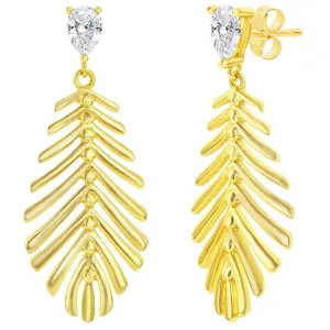 Classic Women's Earrings - Cut-Out Leaf with Small Pear-Shaped CZ Dangle | D-8408-GP