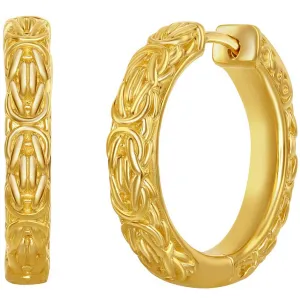 Classic Women's Earrings - Gold Plated Byzantine Design Hinged Closure | A-2646-GP
