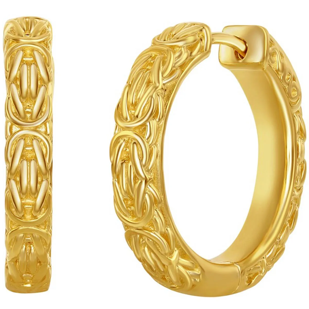 Classic Women's Earrings - Gold Plated Byzantine Design Hinged Closure | A-2646-GP