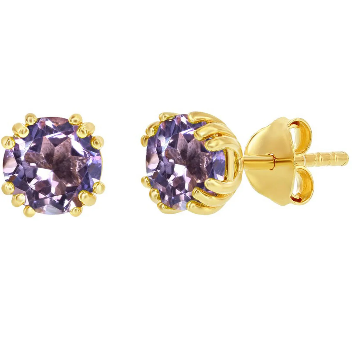 Classic Women's Earrings - Gold Plated February Birthstone Round 6mm Stud | D-8275