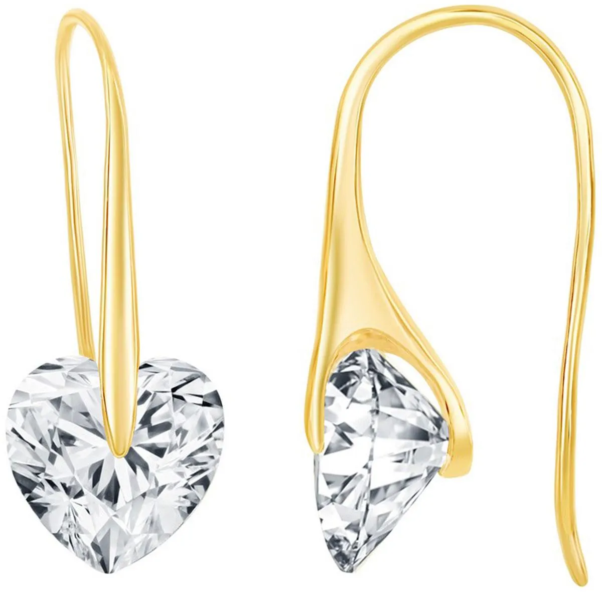 Classic Women's Earrings - Gold Plated Heart Shape White CZ Frenchwire | D-7875-GP
