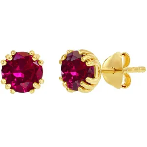 Classic Women's Earrings - Gold Plated July Birthstone Round Shape 6mm Stud | D-8280