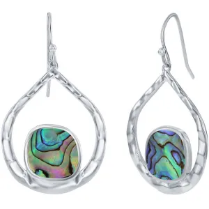 Classic Women's Earrings - Irregular Abalone and Hammered Pear Shape Silver | D-7993