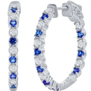 Classic Women's Earrings - Silver 3x25mm Created Blue and White Sapphire | D-7964