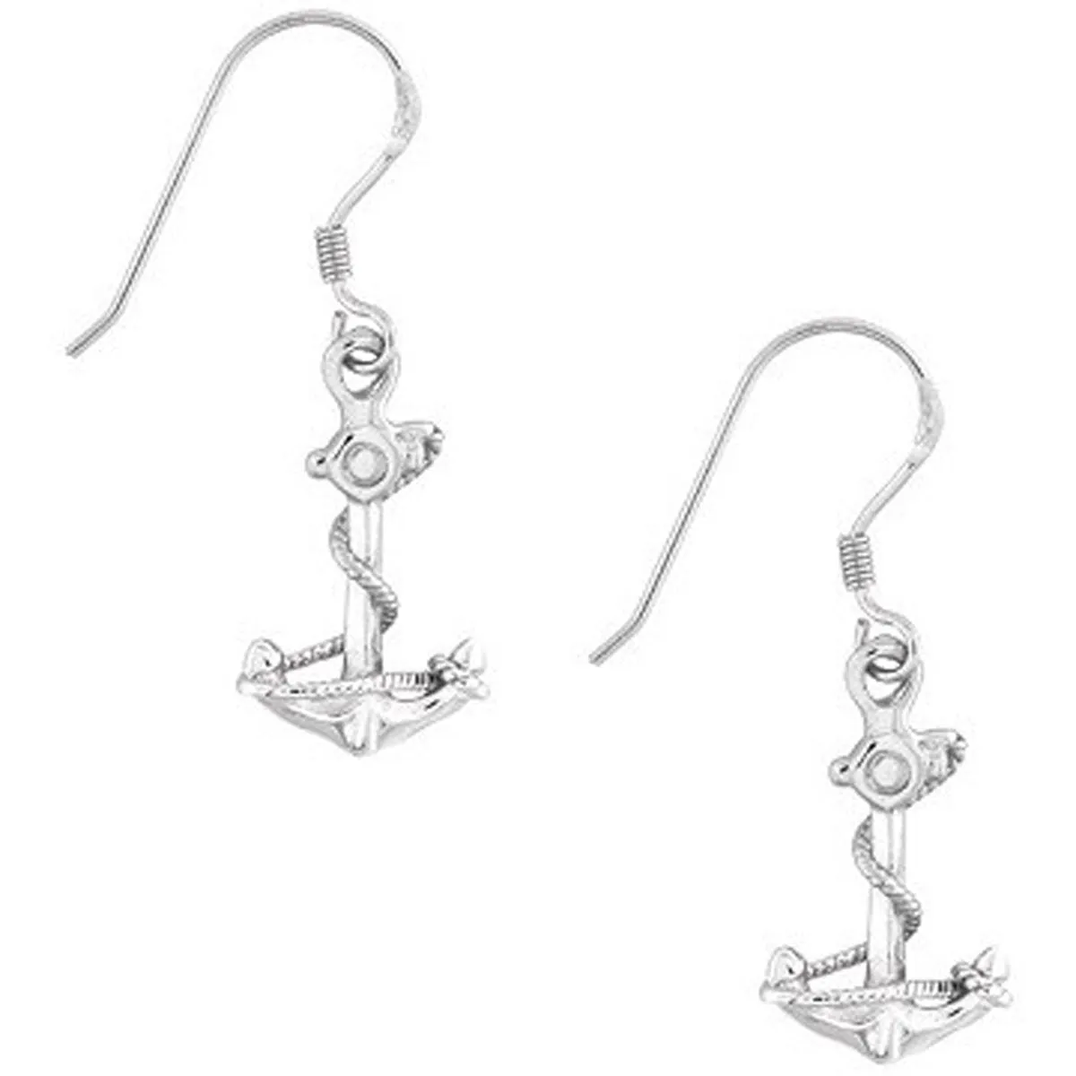 Classic Women's Earrings - Sterling Silver Anchor Shape with Twisted Rope | A-2111