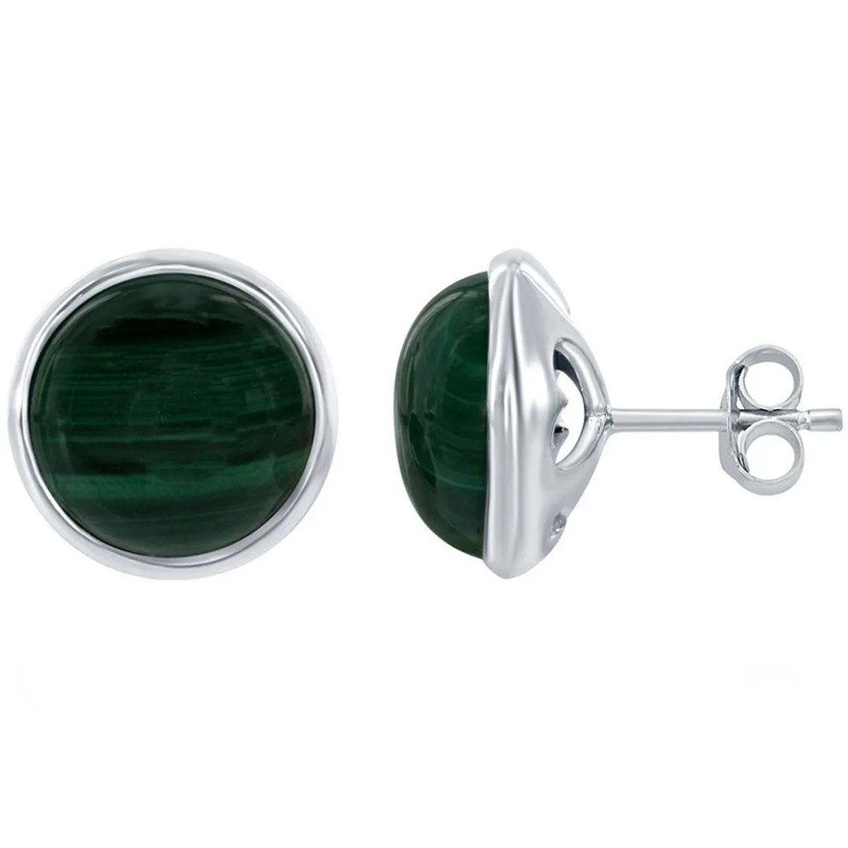 Classic Women's Earrings - Sterling Silver Malachite Stud Post Back Closure | D-6713