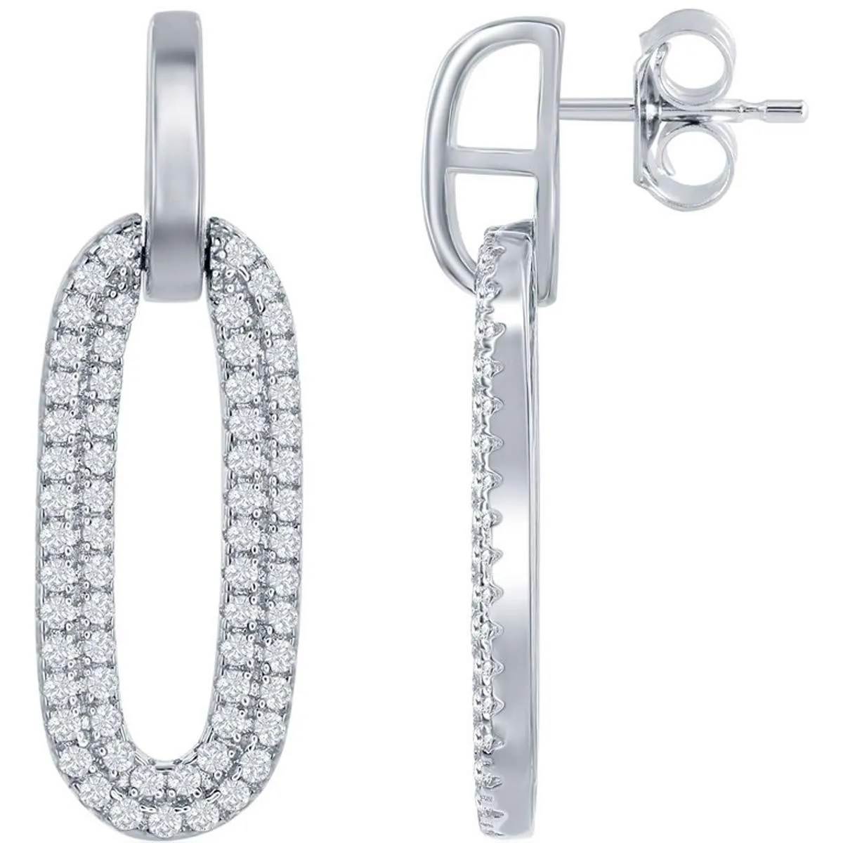 Classic Women's Earrings - Sterling Silver Oval Micro Pave CZ Door Knocker | D-7848