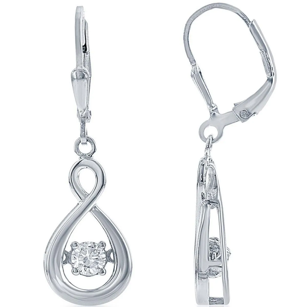 Classic Women's Earrings - Sterling Silver Teardrop with Center Dancing CZ | D-5613