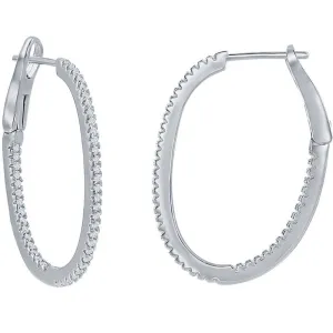 Classic Women's Earrings - Sterling Silver Ultra Thin 30mm CZ Oval Shape Hoop | D-7894