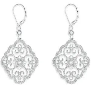 Classic Women's Earrings - Sterling Silver White Diamond Lever Back Closure | D-4891