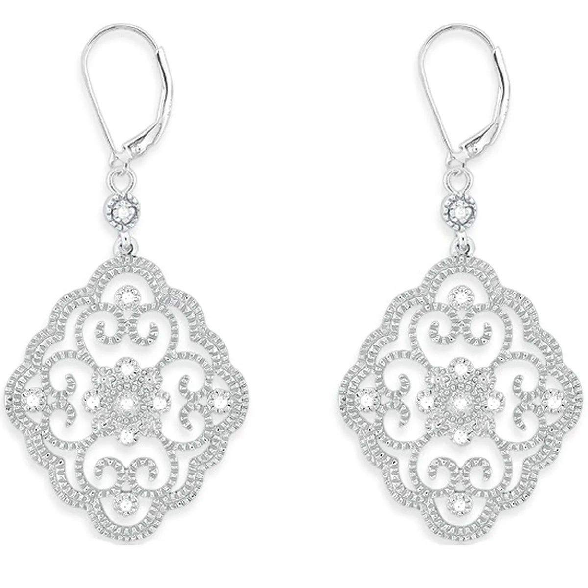Classic Women's Earrings - Sterling Silver White Diamond Lever Back Closure | D-4891