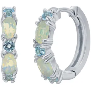 Classic Women's Earrings - White Opal and London Blue Topaz Stone 18mm Hoop | D-8195
