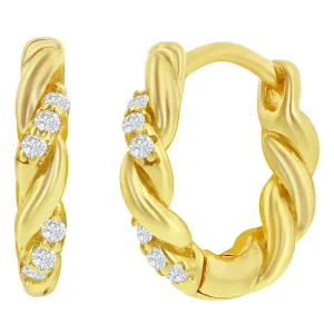 Classic Women's Earrings - YG Plated SS Intertwined CZ 13mm Huggie Hoop | D-8323-GP