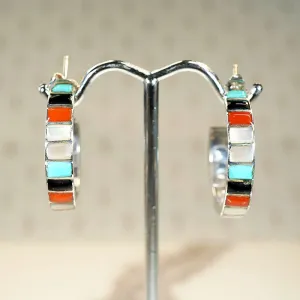 Colorful Inlay Sterling Silver Hoop Earrings