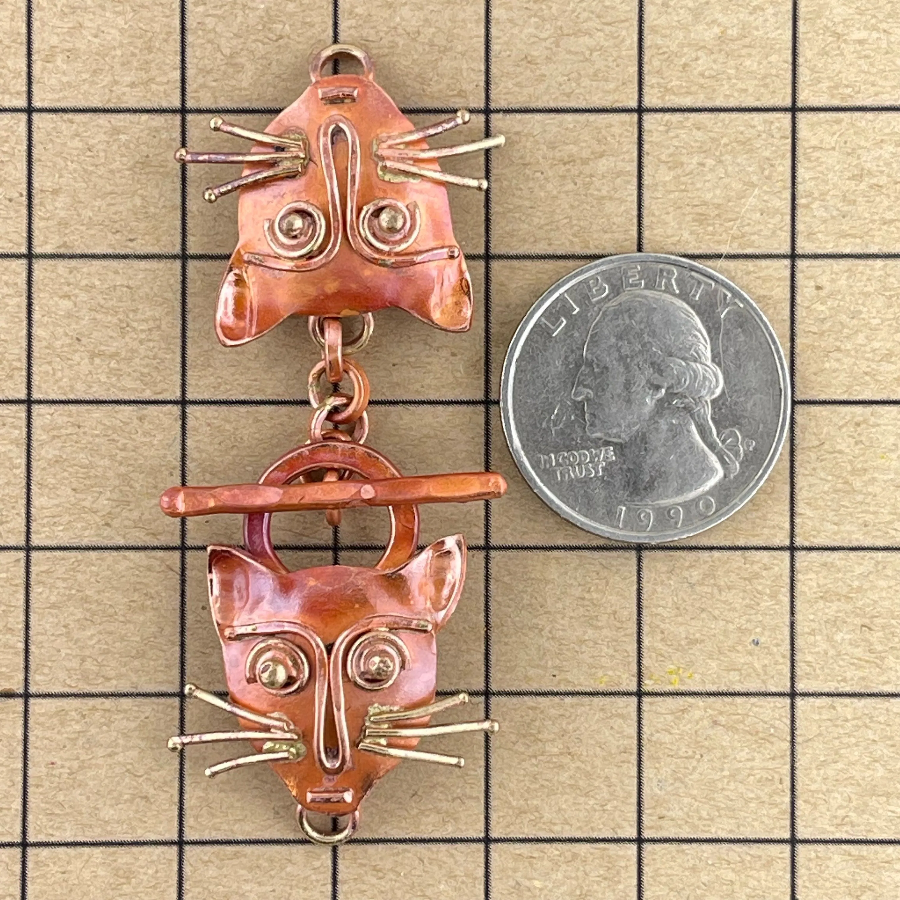 Copper Kitty Cat Toggle Toggle Clasp