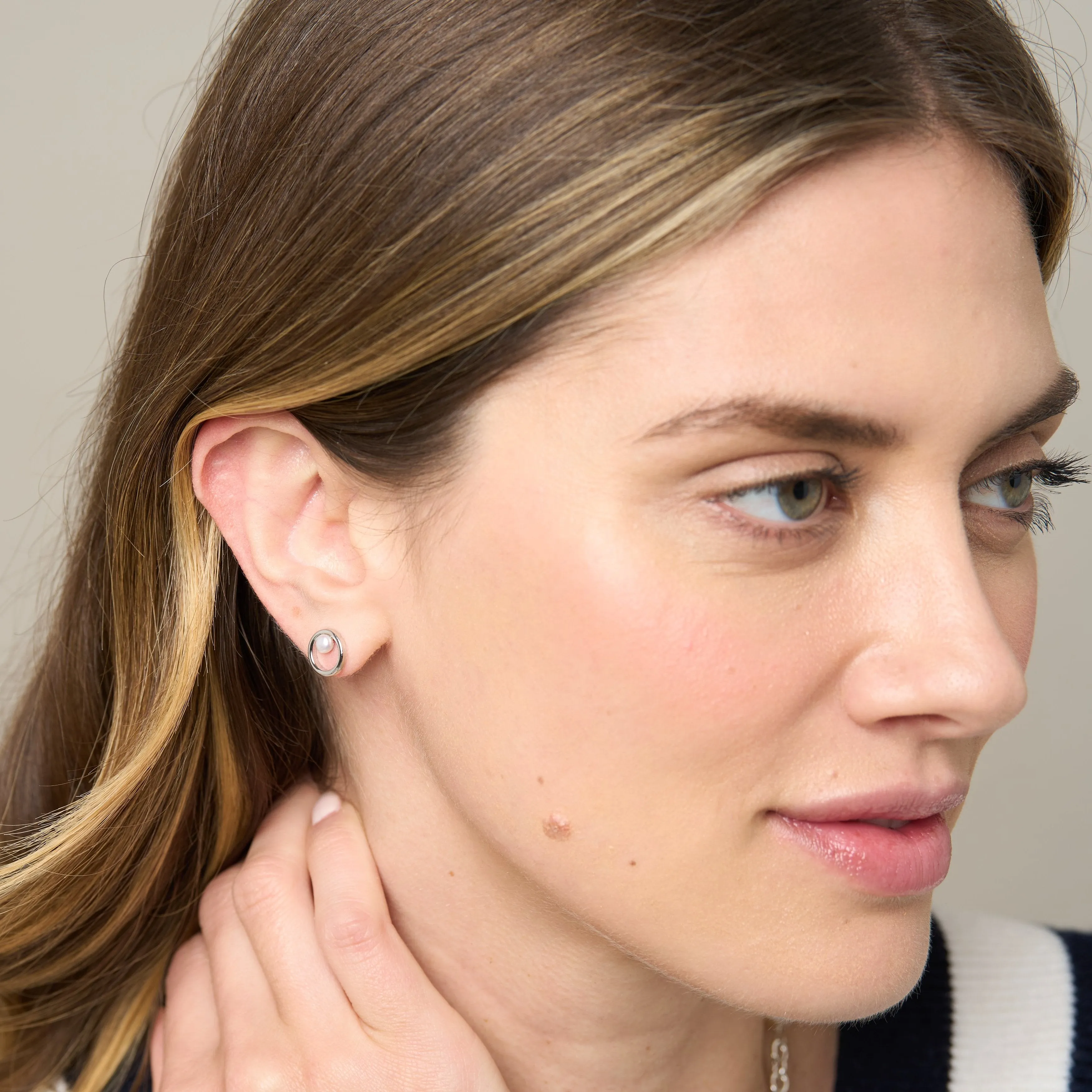 Credo silver circle studs with cultured freshwater pearls