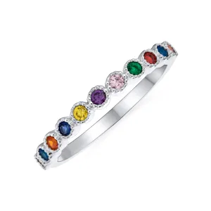 Cubic Zirconia Rainbow Cocktail Statement Ring: Multi-Color CZ Eternity Band
