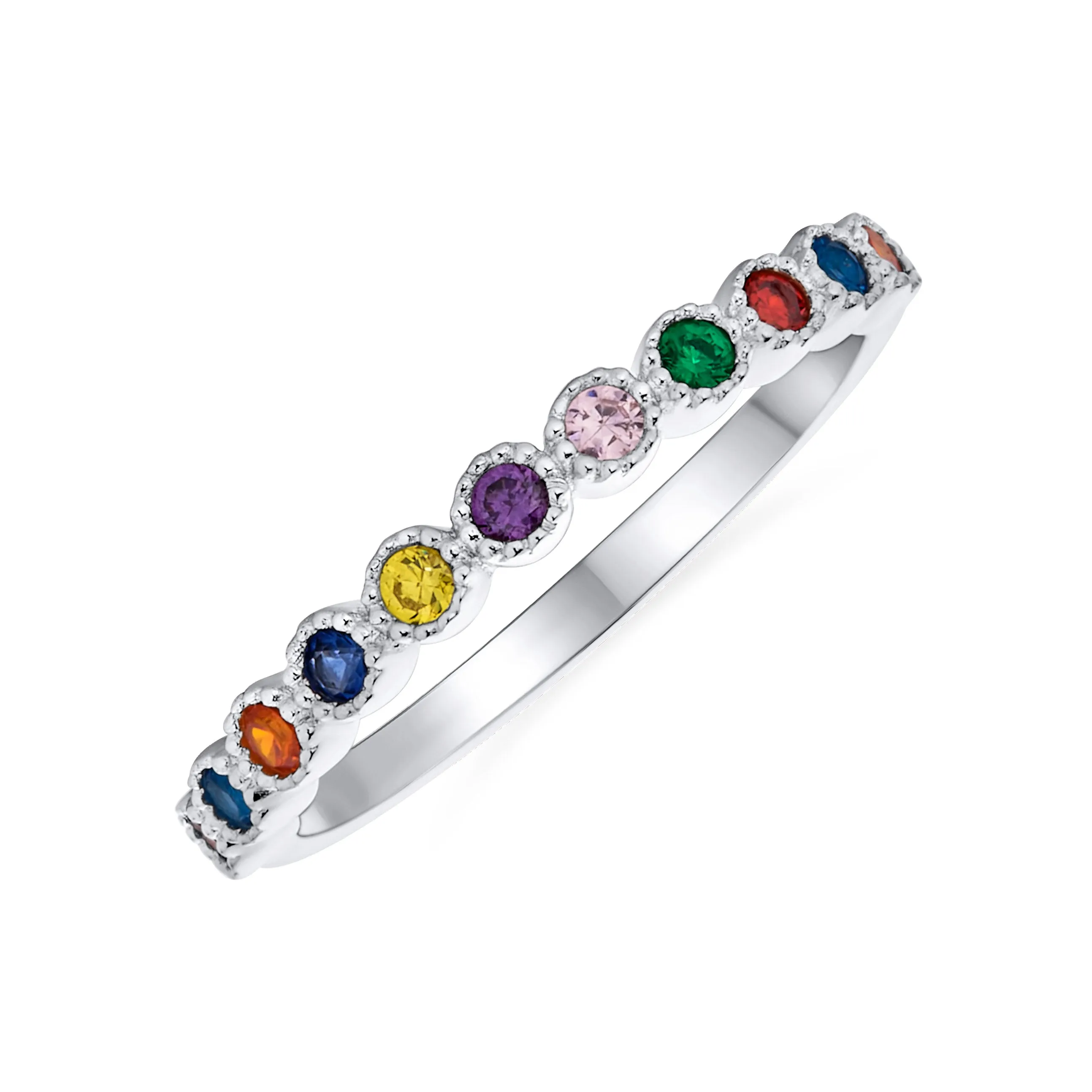 Cubic Zirconia Rainbow Cocktail Statement Ring: Multi-Color CZ Eternity Band