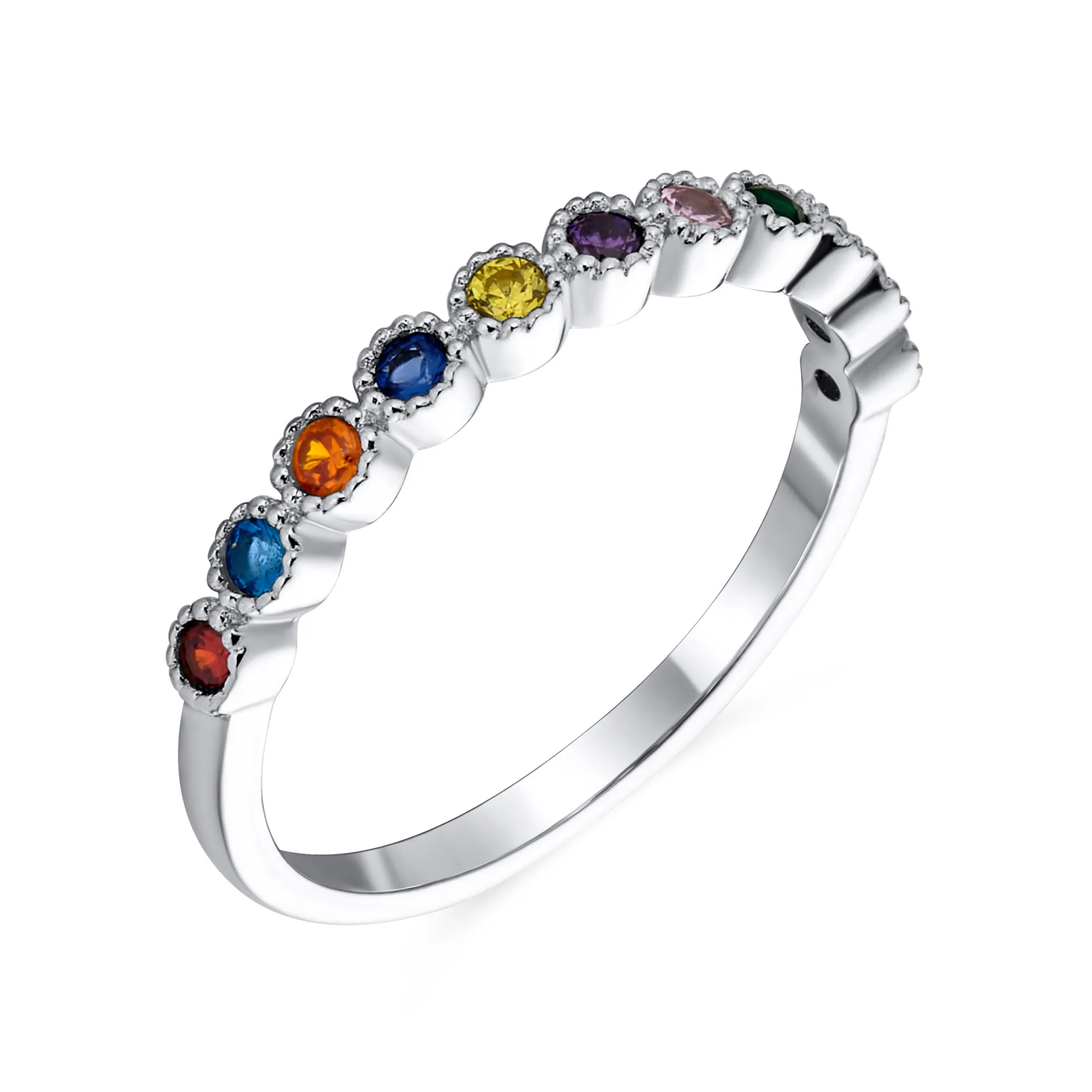 Cubic Zirconia Rainbow Cocktail Statement Ring: Multi-Color CZ Eternity Band