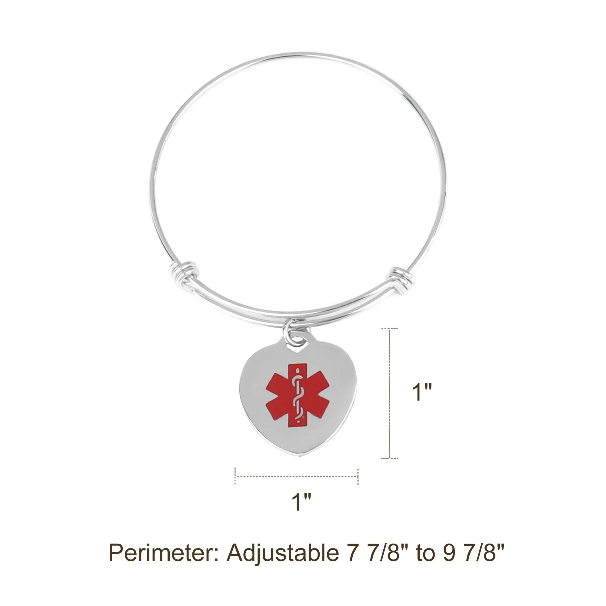 Custom Heart Shaped Medical ID Alert Adjustable Bracelet