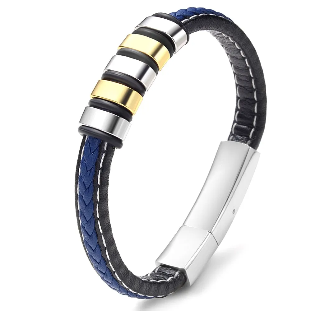 Custom Names Bracelet for Men Personalized Wristband Jewelry Coffee Black Leather Bangles