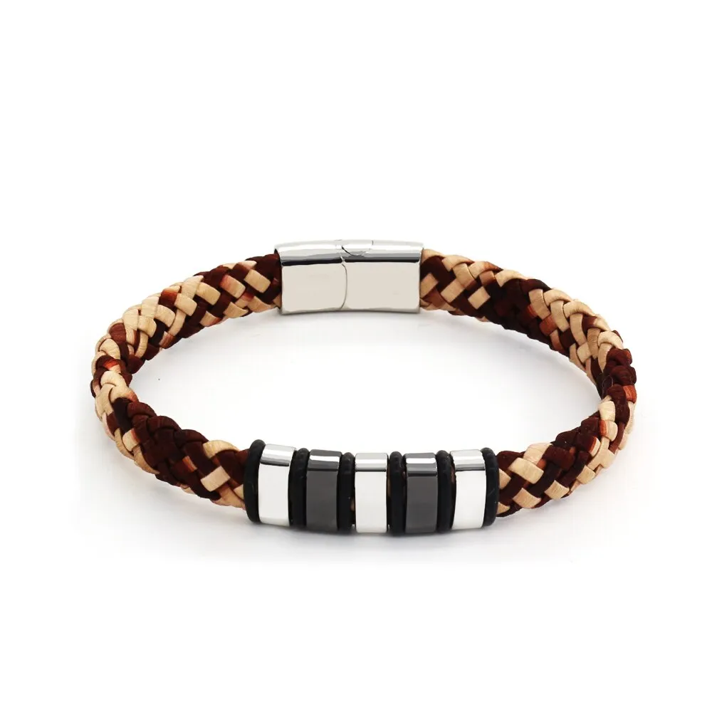 Custom Names Bracelet for Men Personalized Wristband Jewelry Coffee Black Leather Bangles