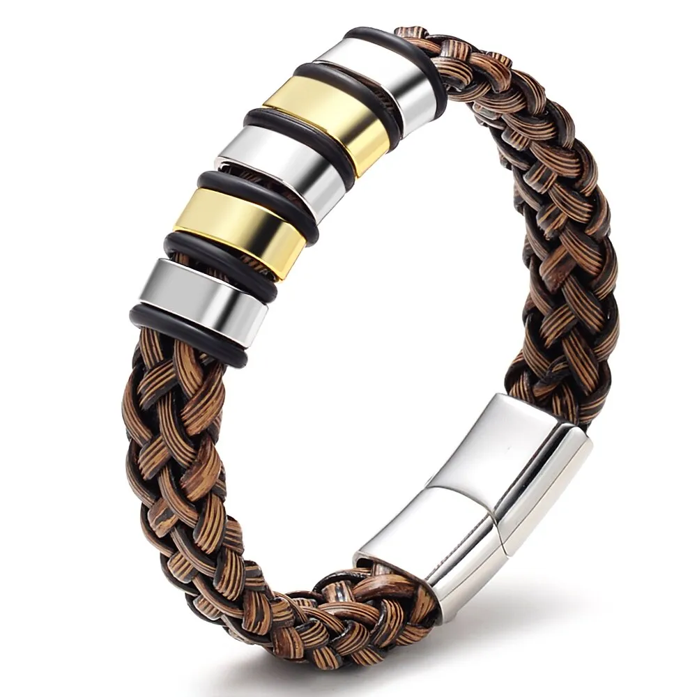 Custom Names Bracelet for Men Personalized Wristband Jewelry Coffee Black Leather Bangles