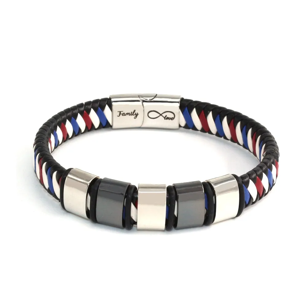 Custom Names Bracelet for Men Personalized Wristband Jewelry Coffee Black Leather Bangles