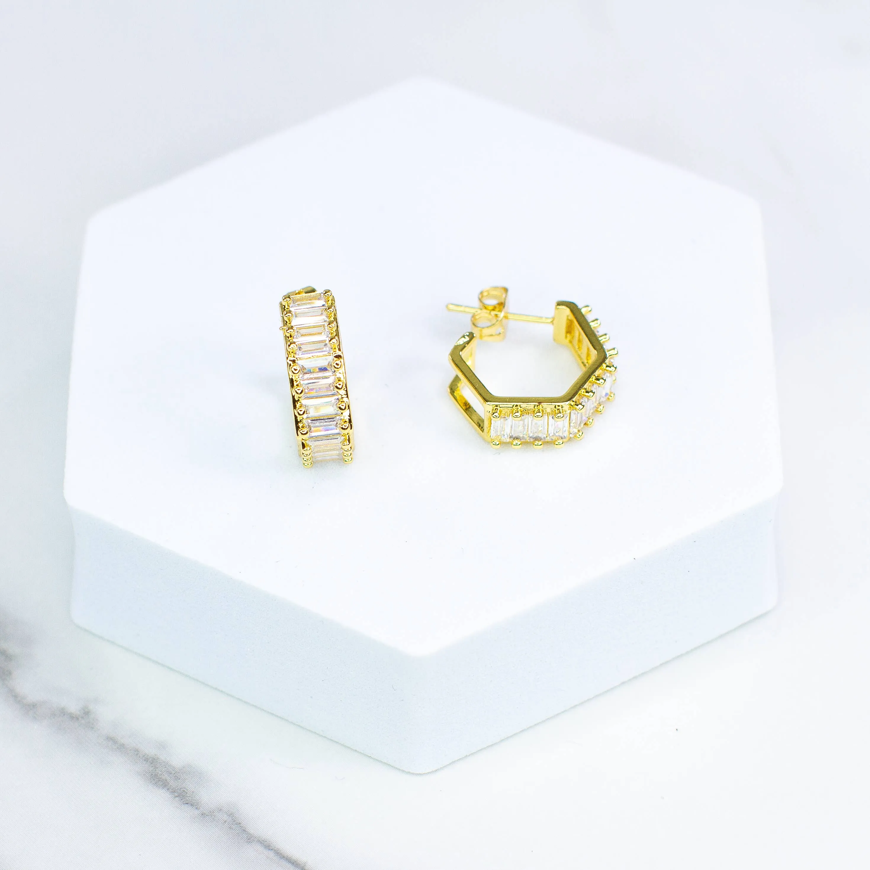 CZ Baguette Hoop Earrings