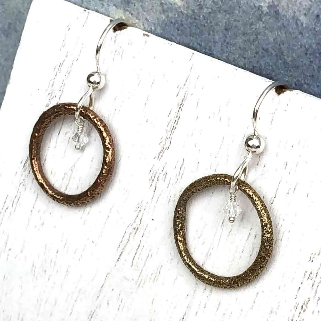 Dark Golden Bronze Celtic Ring Money Earrings with Genuine Swarovski Crystals | Artifact #6553