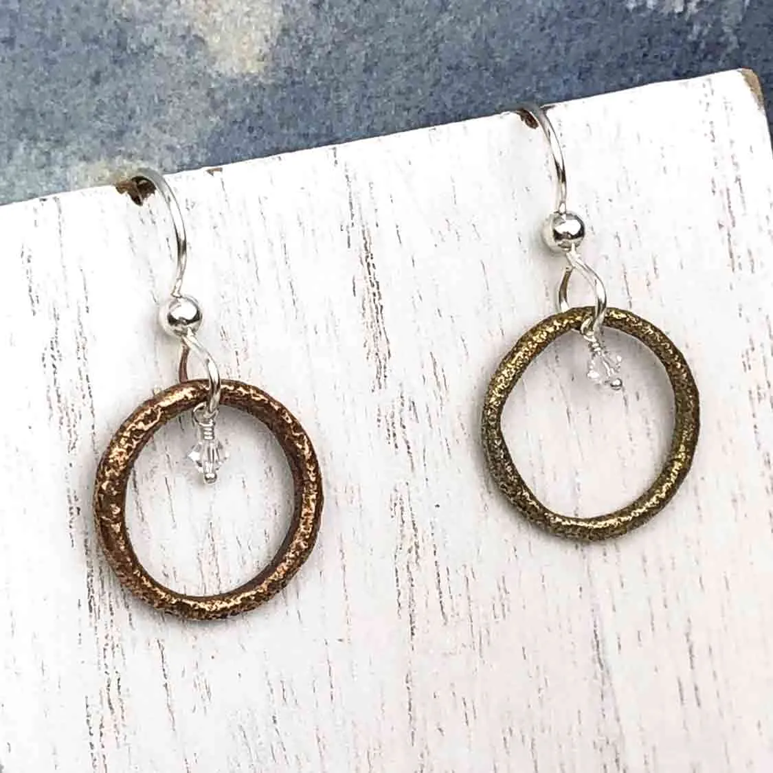 Dark Golden Bronze Celtic Ring Money Earrings with Genuine Swarovski Crystals | Artifact #6553