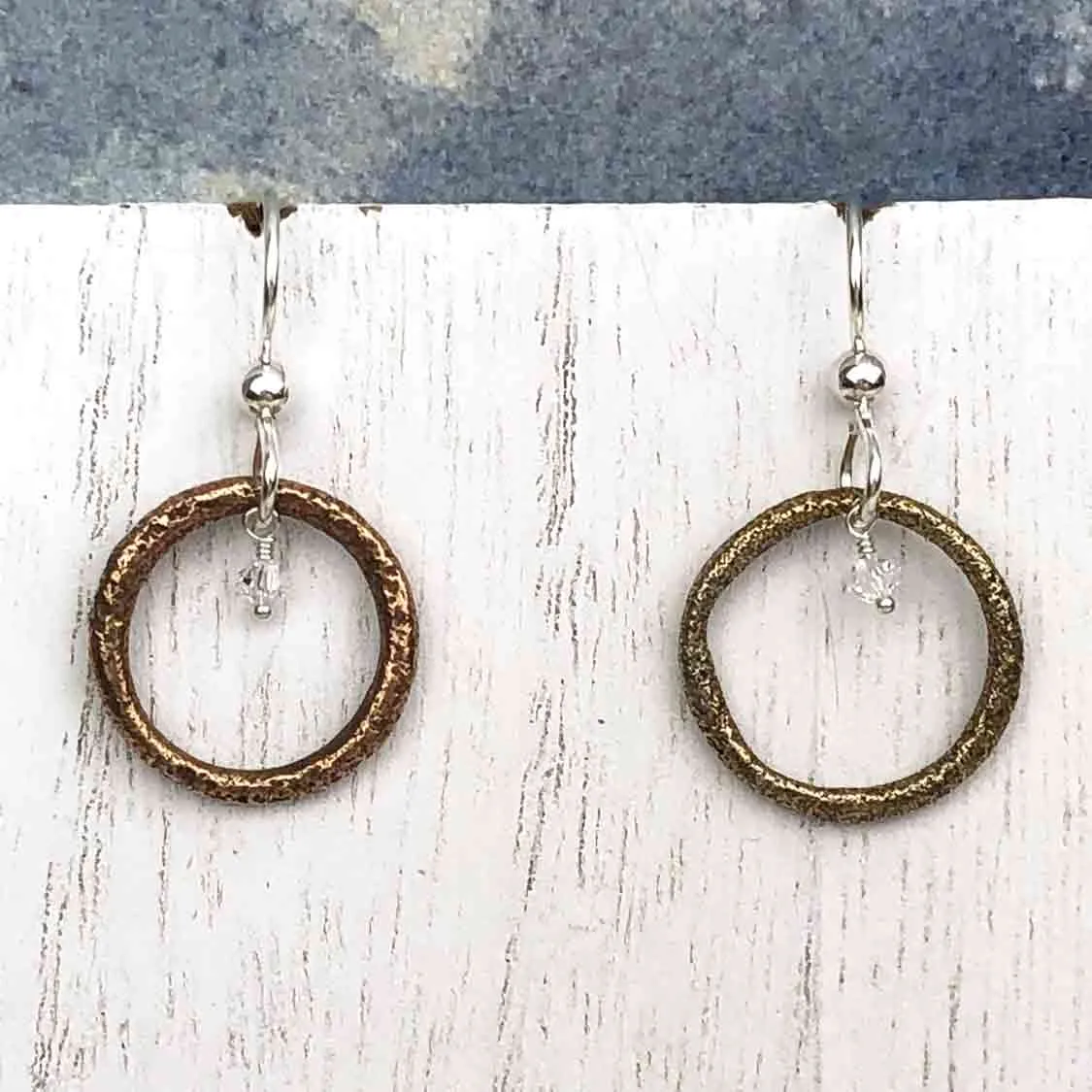 Dark Golden Bronze Celtic Ring Money Earrings with Genuine Swarovski Crystals | Artifact #6553