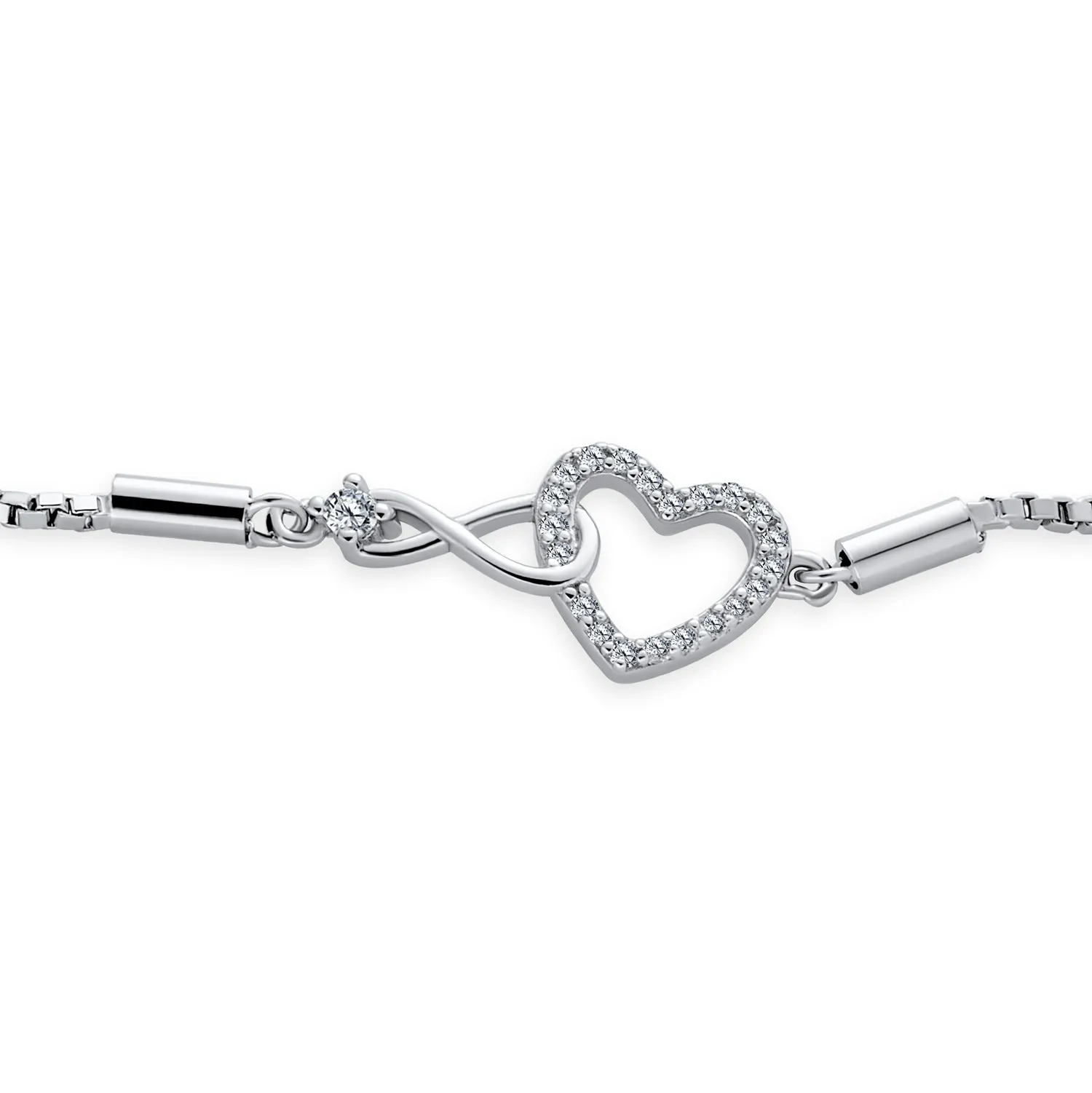 Delicate CZ Accent Infinity & Heart Tennis Bracelet Sterling Silver 7 Inch
