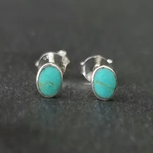 Delicate Oval Turquoise Enamel 925 Sterling Silver Studs, S12