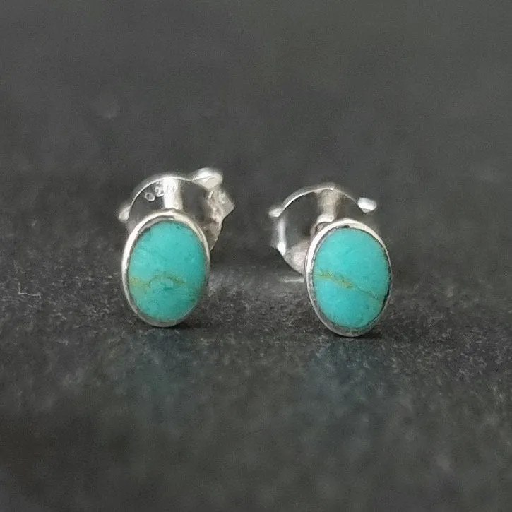 Delicate Oval Turquoise Enamel 925 Sterling Silver Studs, S12