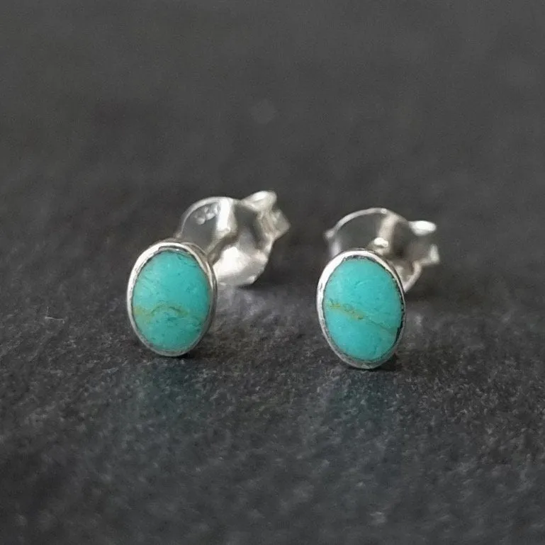 Delicate Oval Turquoise Enamel 925 Sterling Silver Studs, S12