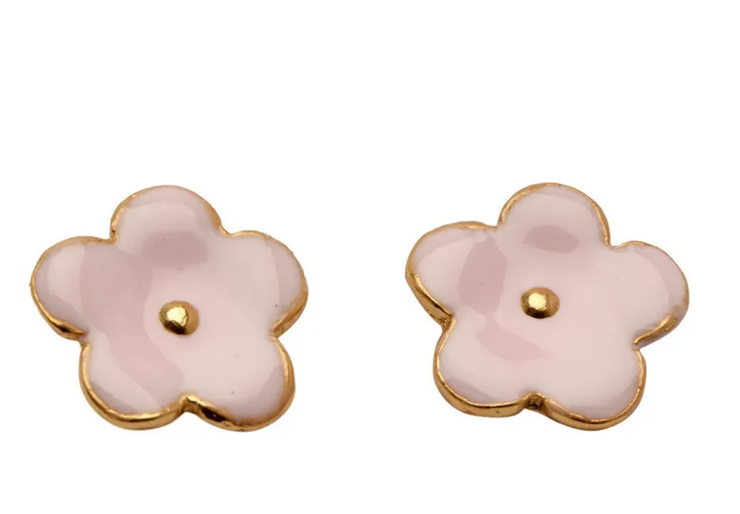 Delicate Pink Enamel Flower Earring Studs