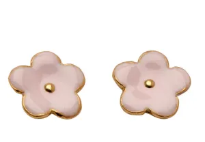Delicate Pink Enamel Flower Earring Studs