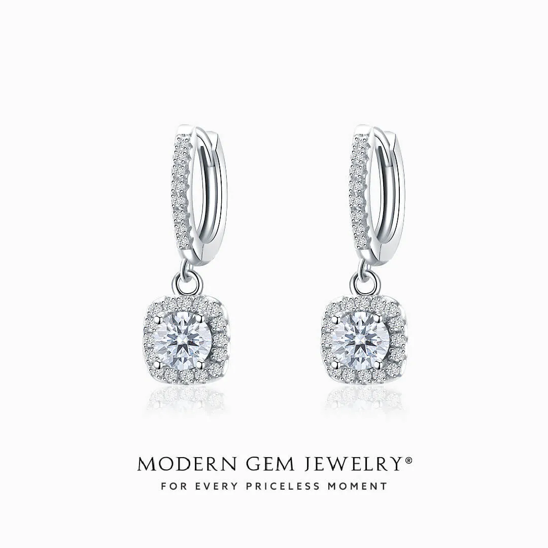 Diamond Halo Earrings in White Gold