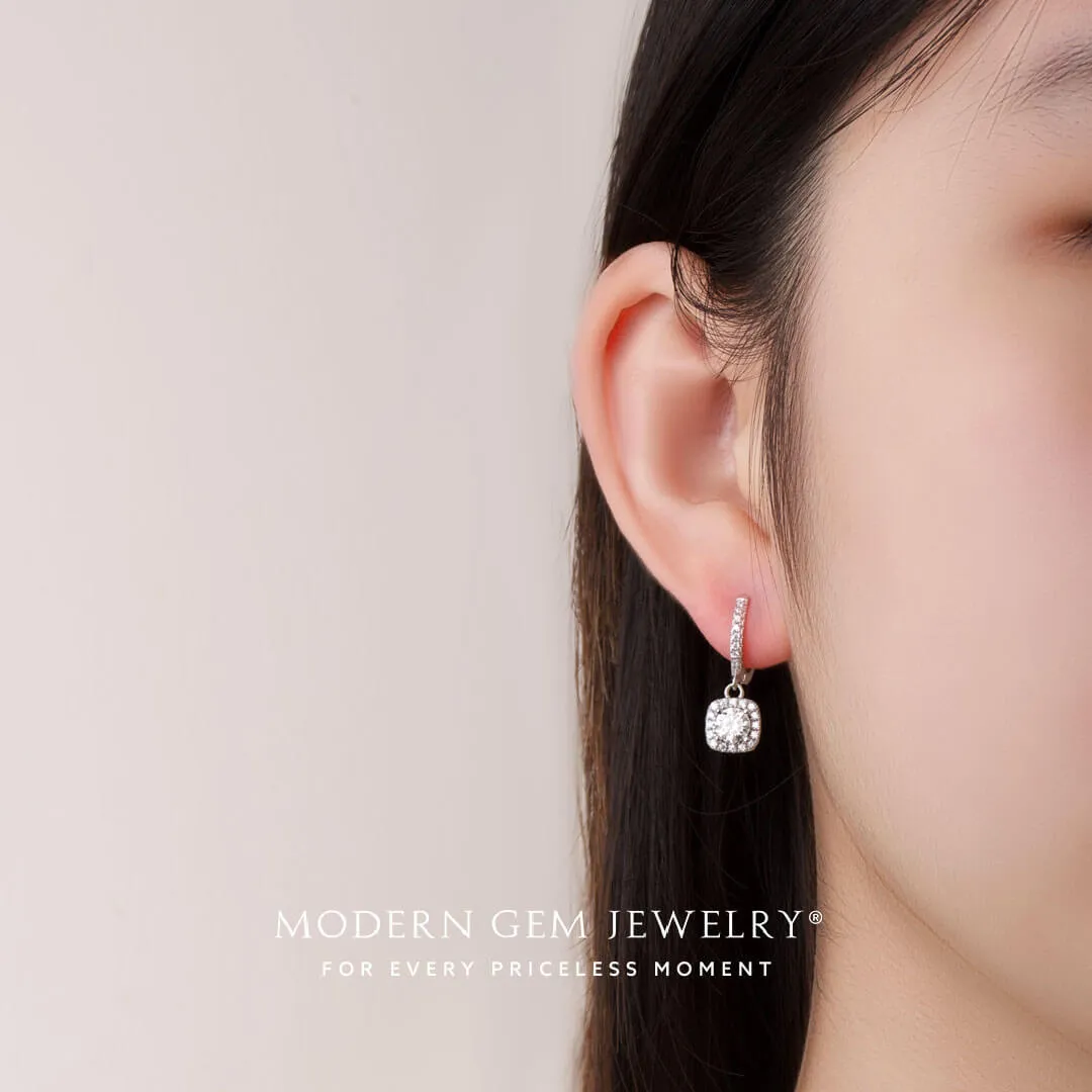 Diamond Halo Earrings in White Gold